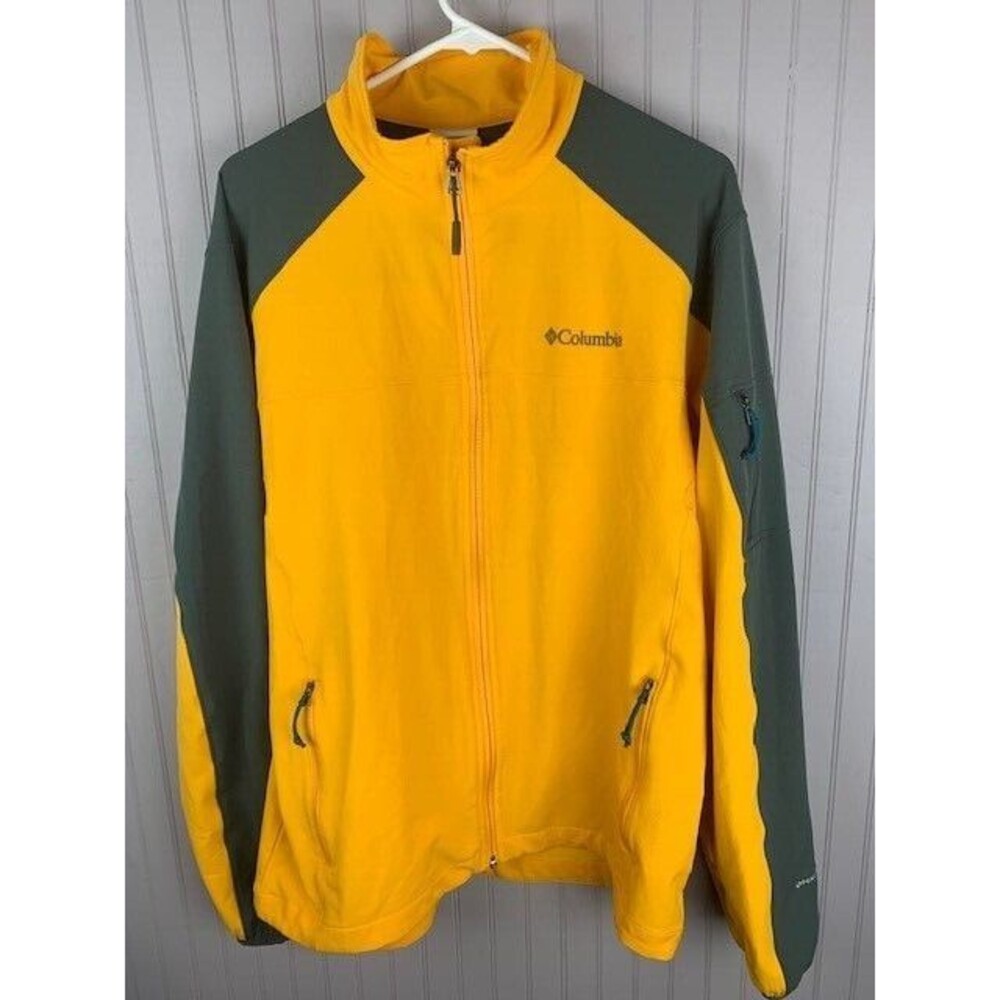 Columbia Size M Mens Jacket Stretch Full Zip Yellow Gray Front Zip Pockets